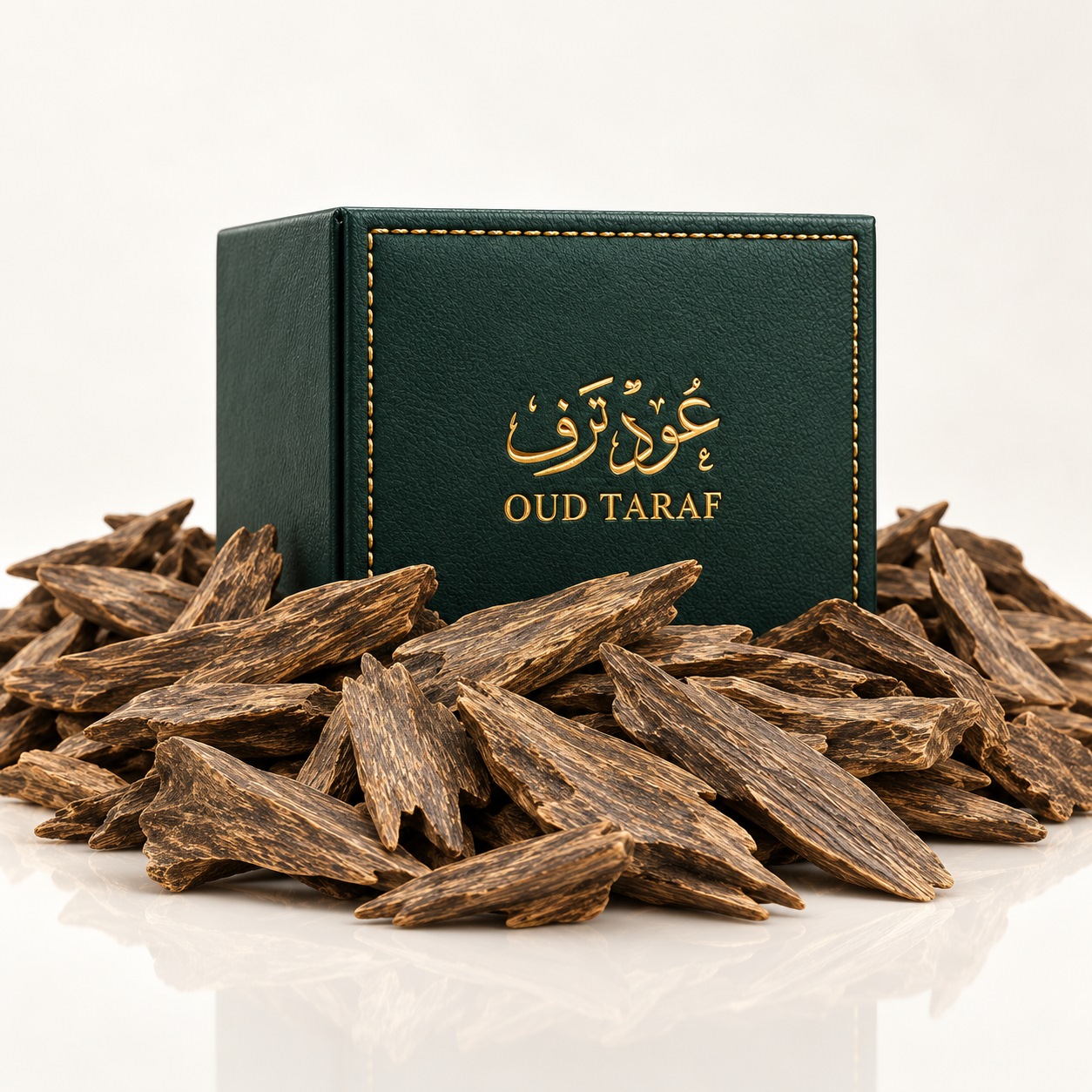 صندوق عود ترف الأخضر مع قطع من خشب العود